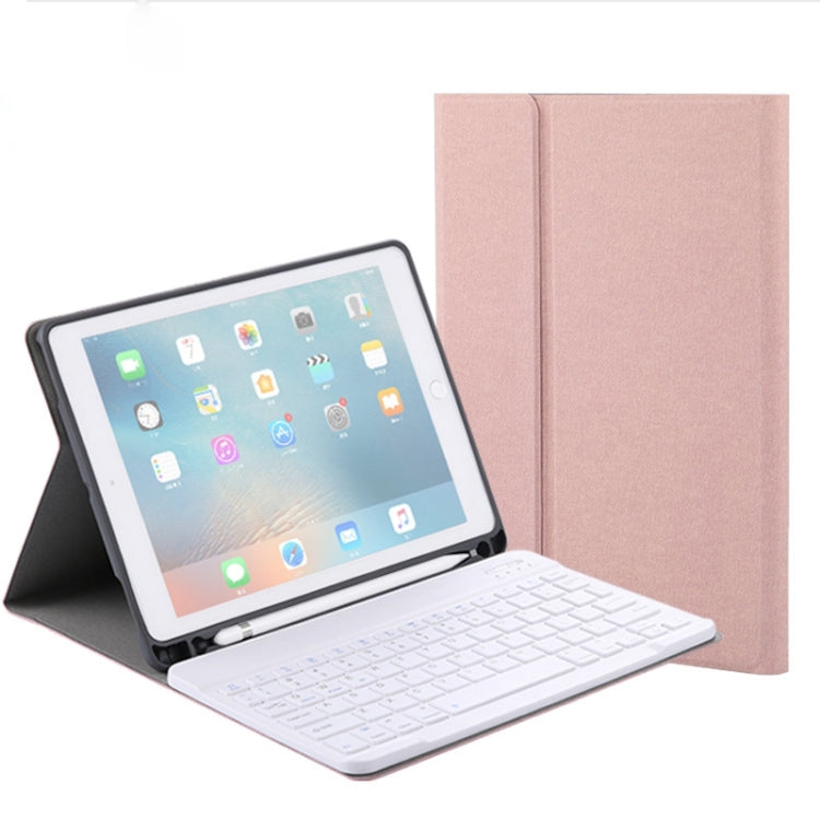 RK508 For iPad Air 2 & Air 1 / Pro 9.7 inch & 2017 iPad & 2018 iPad Silk Texture Detachable Plastic Bluetooth Keyboard Leather Tablet Case with Stand & Pen Slot Function