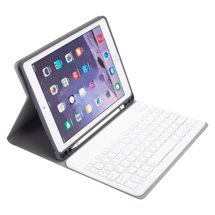 RK508 For iPad Air 2 & Air 1 / Pro 9.7 inch & 2017 iPad & 2018 iPad Silk Texture Detachable Plastic Bluetooth Keyboard Leather Tablet Case with Stand & Pen Slot Function