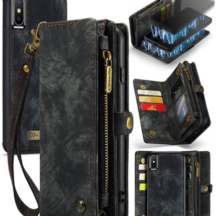 For iPhone X / XS CaseMe-008 TPU + PC Magnetic Absorption Detachable Back Cover Horizontal Flip Leather Case with Holder & Card Slots & Zipper Wallet & Photo Frame