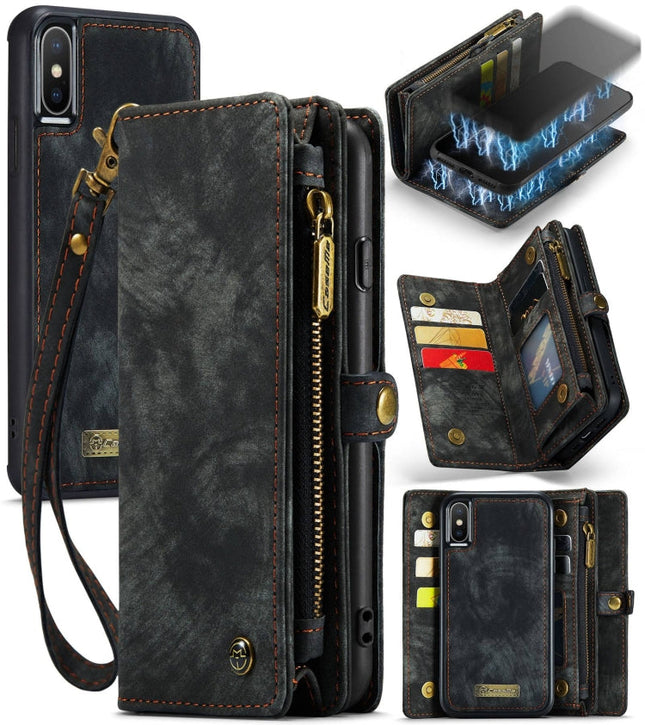 For iPhone X / XS CaseMe-008 TPU + PC Magnetic Absorption Detachable Back Cover Horizontal Flip Leather Case with Holder & Card Slots & Zipper Wallet & Photo Frame
