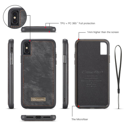 For iPhone X / XS CaseMe-008 TPU + PC Magnetic Absorption Detachable Back Cover Horizontal Flip Leather Case with Holder & Card Slots & Zipper Wallet & Photo Frame