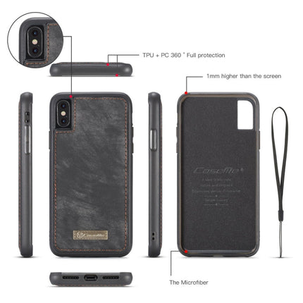 For iPhone X / XS CaseMe-008 TPU + PC Magnetic Absorption Detachable Back Cover Horizontal Flip Leather Case with Holder & Card Slots & Zipper Wallet & Photo Frame