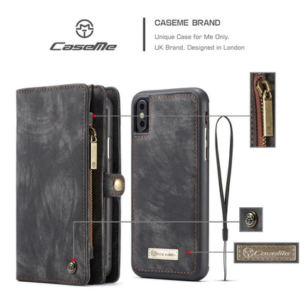 For iPhone X / XS CaseMe-008 TPU + PC Magnetic Absorption Detachable Back Cover Horizontal Flip Leather Case with Holder & Card Slots & Zipper Wallet & Photo Frame