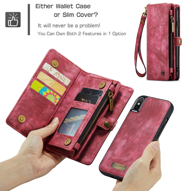 For iPhone X / XS CaseMe-008 TPU + PC Magnetic Absorption Detachable Back Cover Horizontal Flip Leather Case with Holder & Card Slots & Zipper Wallet & Photo Frame