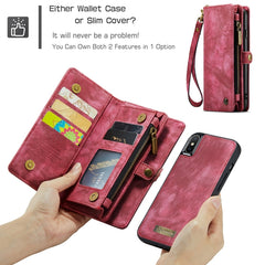 For iPhone X / XS CaseMe-008 TPU + PC Magnetic Absorption Detachable Back Cover Horizontal Flip Leather Case with Holder & Card Slots & Zipper Wallet & Photo Frame