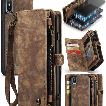For iPhone X / XS CaseMe-008 TPU + PC Magnetic Absorption Detachable Back Cover Horizontal Flip Leather Case with Holder & Card Slots & Zipper Wallet & Photo Frame
