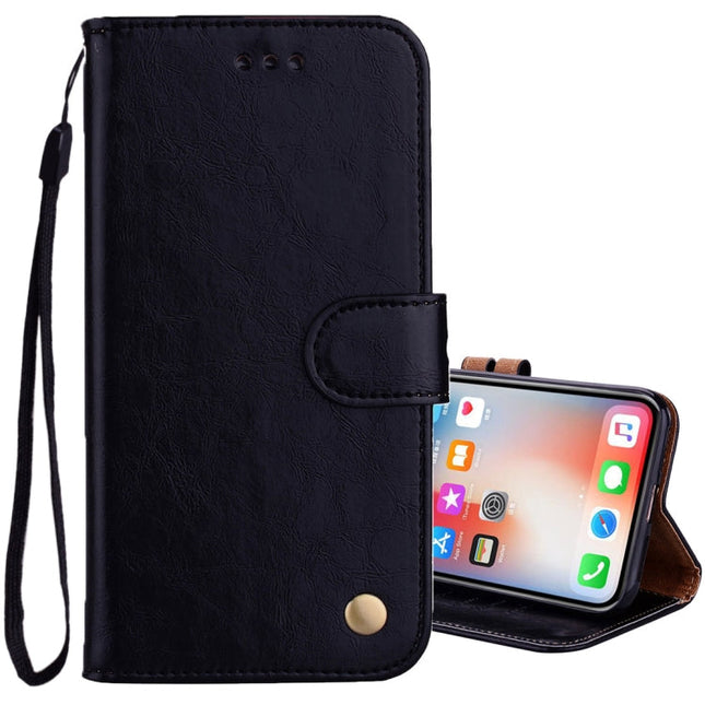 For iPhone X / XS Business Style Oil Wax Texture Horizontal Flip Leather Case with Holder & Card Slots & Wallet