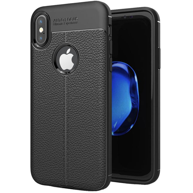 For iPhone X / XS Litchi Texture TPU Protective Back Cover Case