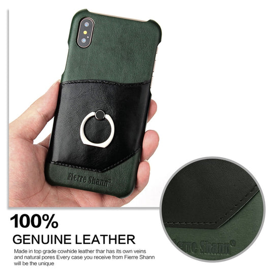 For iPhone X / XS Fierre Shann Color Matching Genuine Leather Back Cover Case With 360 Degree Rotation Holder & Card Slot