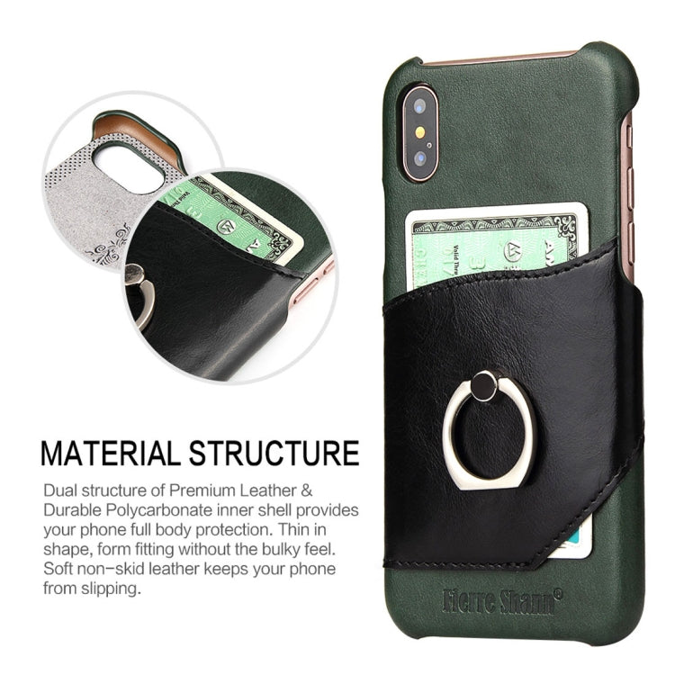 For iPhone X / XS Fierre Shann Color Matching Genuine Leather Back Cover Case With 360 Degree Rotation Holder & Card Slot