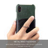 For iPhone X / XS Fierre Shann Color Matching Genuine Leather Back Cover Case With 360 Degree Rotation Holder & Card Slot