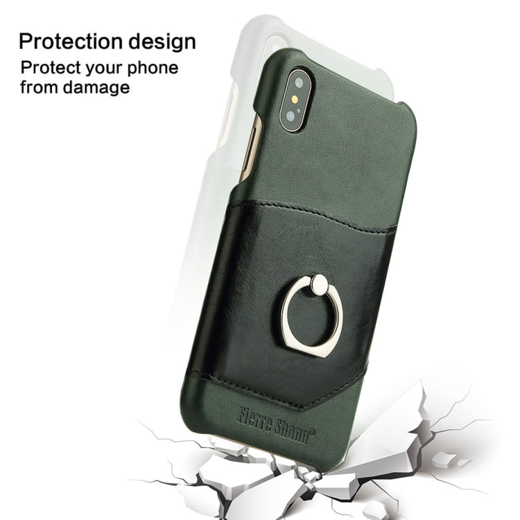 For iPhone X / XS Fierre Shann Color Matching Genuine Leather Back Cover Case With 360 Degree Rotation Holder & Card Slot