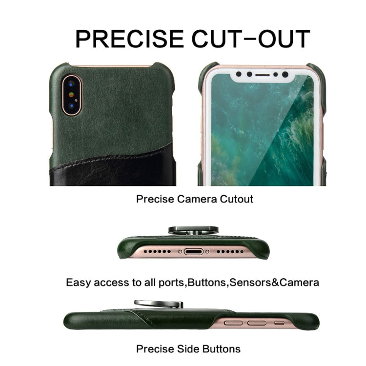 For iPhone X / XS Fierre Shann Color Matching Genuine Leather Back Cover Case With 360 Degree Rotation Holder & Card Slot