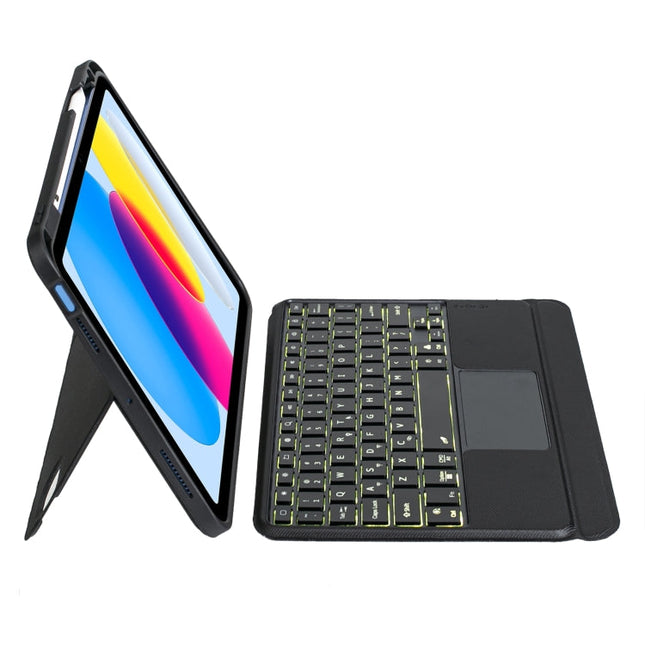 T10-AS For iPad 11 2025 / iPad 10th Gen 10.9 2022 Touch Backlight Split Type Bluetooth Keyboard Leather Case, T10-A