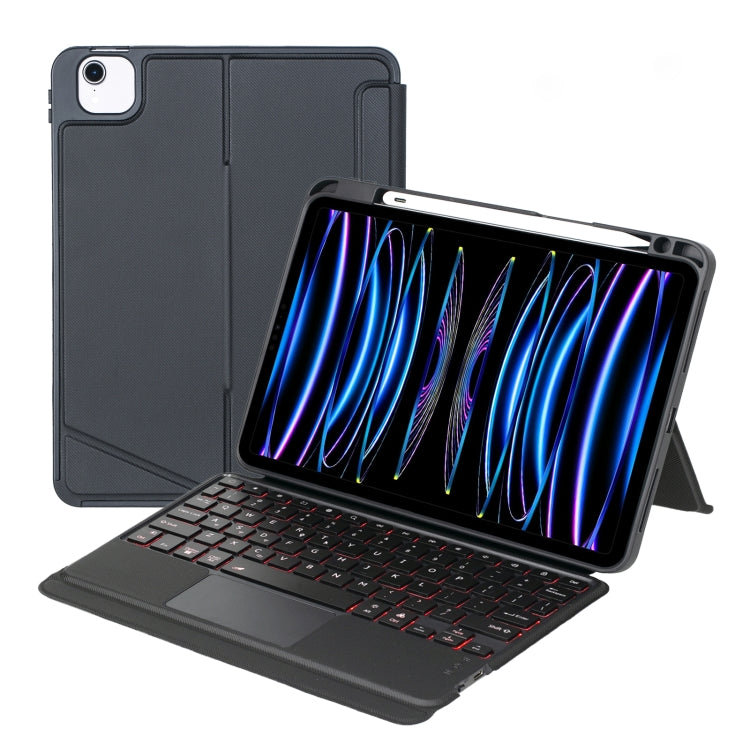 T11-AS For iPad Air 5/4 10.9/Pro 11 2022&2021&2020&2018 Touch Backlight Split Type Bluetooth Keyboard Leather Case, T11-AS