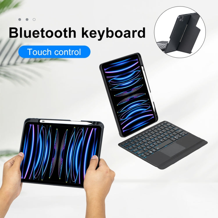 T11-AS For iPad Air 5/4 10.9/Pro 11 2022&2021&2020&2018 Touch Backlight Split Type Bluetooth Keyboard Leather Case, T11-AS