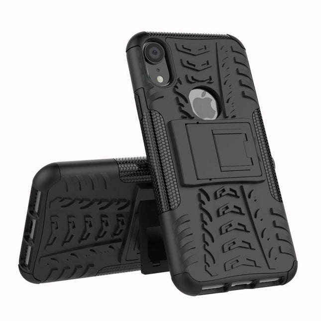 For iPhone XR Tire Texture TPU+PC Shockproof Case with Holder, For iPhone XR, For XR