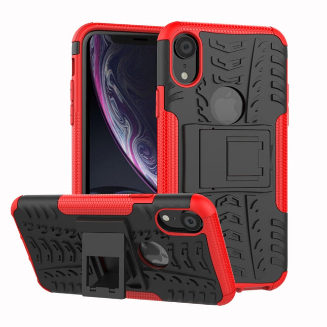 For iPhone XR Tire Texture TPU+PC Shockproof Case with Holder, For iPhone XR, For XR