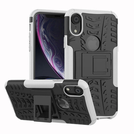 For iPhone XR Tire Texture TPU+PC Shockproof Case with Holder, For iPhone XR, For XR