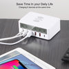 WLX-818F 6 in 1 10W QC3.0 Wireless Charging + USB-C / Type-C + 4 USB Ports Charger with Smart LCD Display Screen, EU / AU Plug, EU / AU Plug (White)