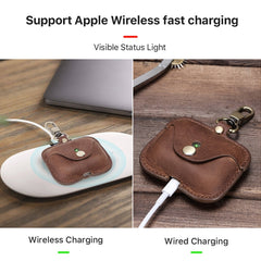 CF1108 For AirPods Pro Crazy Horse Texture Earphone Protective Leather Case with Hook, For AirPods Pro