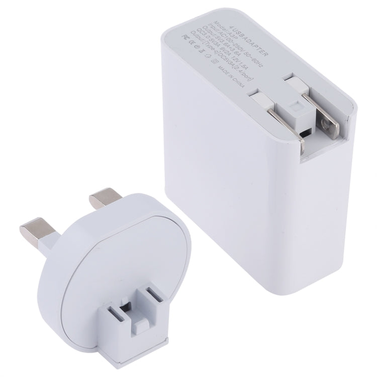 A3P 3A Max Output USB-C / Type-C + QC3.0 + Dual USB 4 Ports Wall Travel Charger, UK Plug, UK Plug