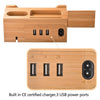 Multi-function Bamboo Charging Station Charger Stand Management Base with 3 USB Ports, EU Plug, HQ-CS3U3A EU Plug