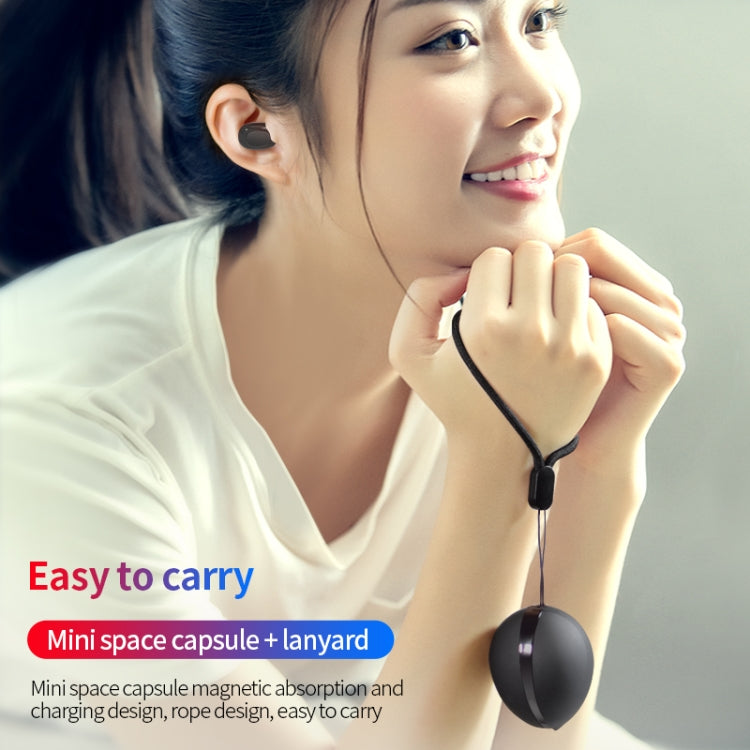 A10 TWS Space Capsule Shape Wireless Bluetooth Earphone with Magnetic Charging Box & Lanyard, Support HD Call & Automatic Pairing Bluetooth, White + Black, Black, Black White, White