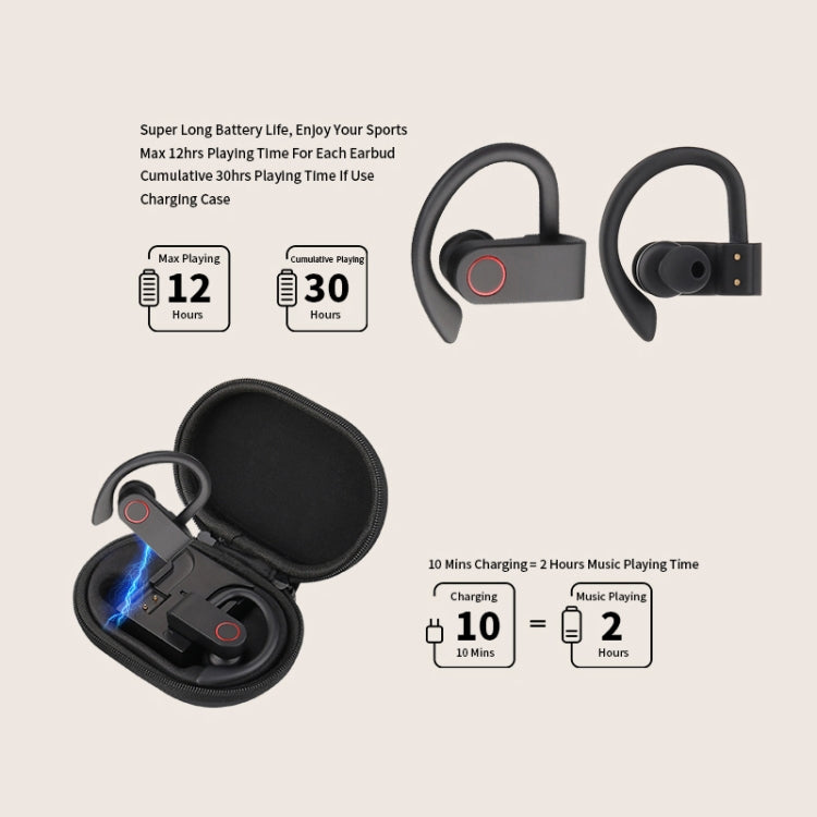 JHO-A9 TWS  Wireless Hanging Ear Type Bluetooth Earphone with Charging + Storage Integrated Zipper Bag, Support Voice Control, JHO-A9