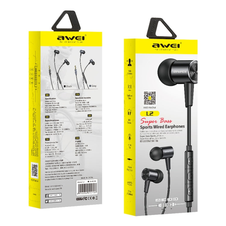 awei L2  3.5mm Plug In-Ear Wired Stereo Earphone with Mic