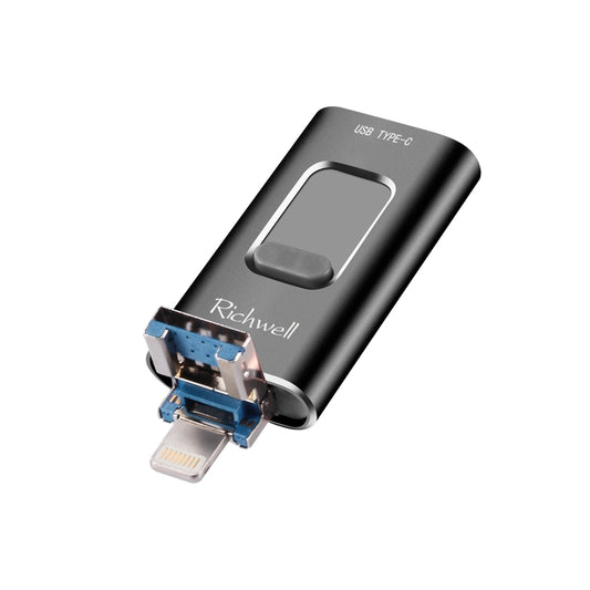 Richwell 3 in 1 16G Type-C + 8 Pin + USB 3.0 Metal Push-pull Flash Disk with OTG Function