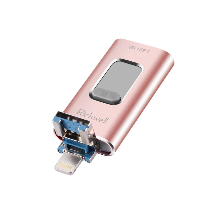 Richwell 3 in 1 16G Type-C + 8 Pin + USB 3.0 Metal Push-pull Flash Disk with OTG Function