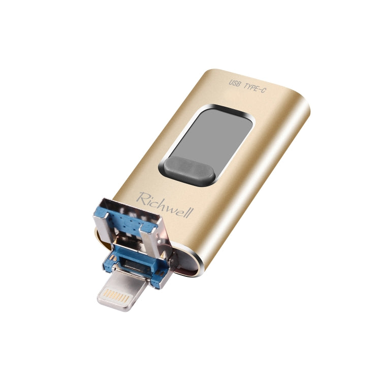 Richwell 3 in 1 32G Type-C + 8 Pin + USB 3.0 Metal Push-pull Flash Disk with OTG Function