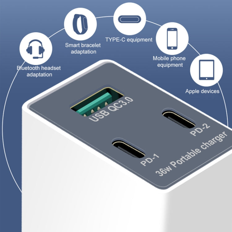 WLX-X3 36W 90 Degrees Foldable Pin Portable Multi-function USB Charger, US Plug