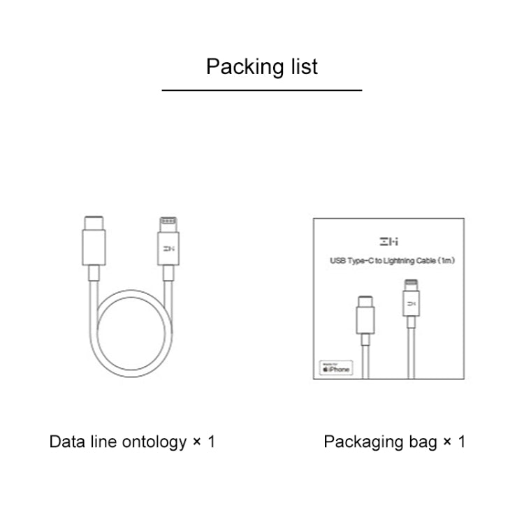 Original Xiaomi AL870C ZMI Type-C / USB-C to 8 Pin Charging Cable, Length: 1m