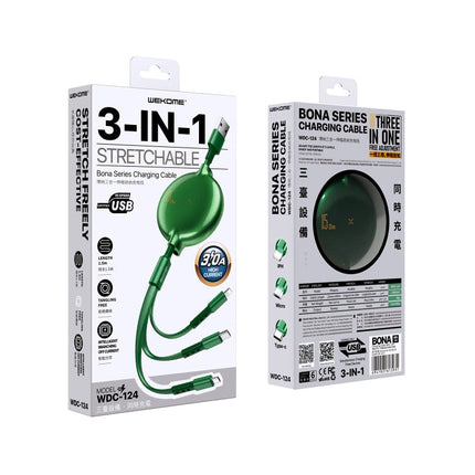 WK WDC-124 3A 3 In 1 8 Pin + Type-C / USB-C + Micro USB Bona Series Telescopic Charging Data Cable, Length: 1.5m