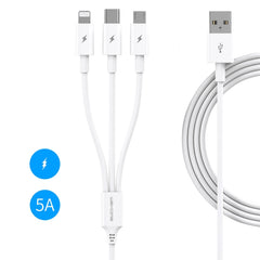 WK WDC-111 5A 3 In 1 8 Pin + Micro + Type-C / USB-C Multi-function Super-fast Charging Cable, Length: 1.3m