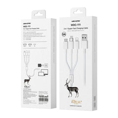 WK WDC-111 5A 3 In 1 8 Pin + Micro + Type-C / USB-C Multi-function Super-fast Charging Cable, Length: 1.3m