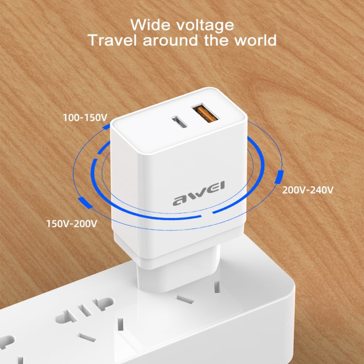 awei C-980 18W PD USB-C / Type-C + QC 3.0 USB Interface Fast Charging Travel Charger, EU Plug