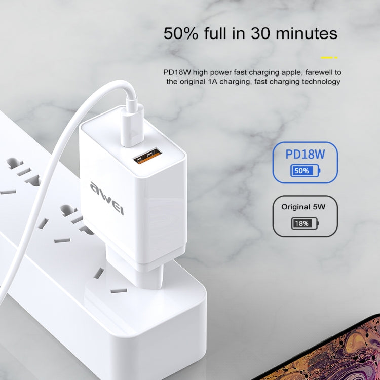 awei C-980 18W PD USB-C / Type-C + QC 3.0 USB Interface Fast Charging Travel Charger, EU Plug