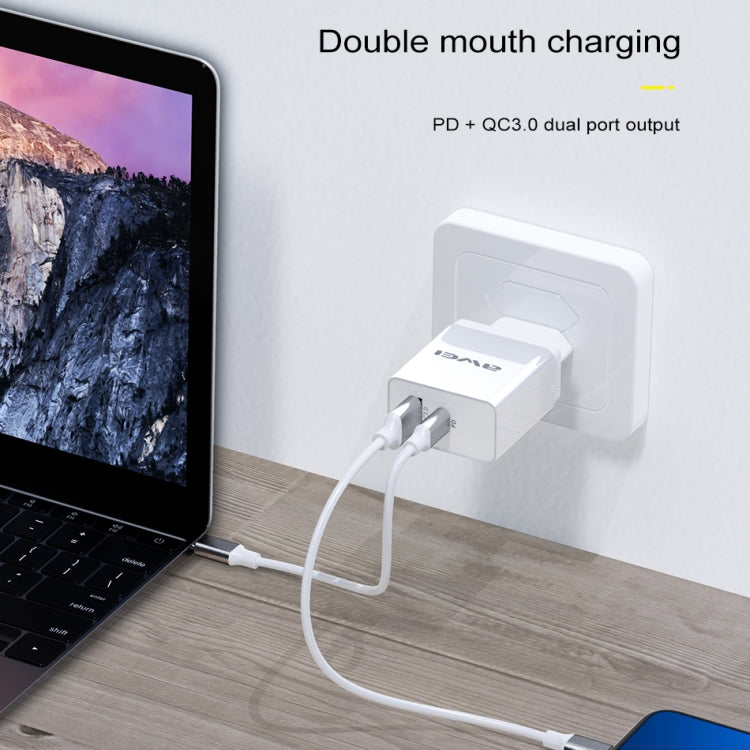 awei C-980 18W PD USB-C / Type-C + QC 3.0 USB Interface Fast Charging Travel Charger, EU Plug