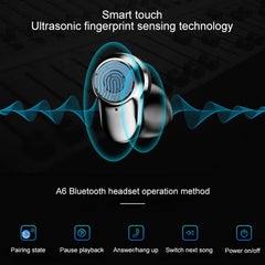 A6 TWS Bluetooth 5.0 Touch Wireless Bluetooth Earphone with Charging Box & LED Smart Digital Display, Support Voice Assistant & Memory Connection & HD Call, A6 Black
