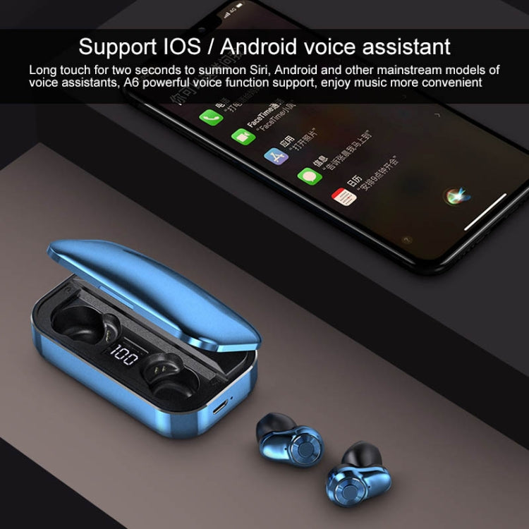 A6 TWS Bluetooth 5.0 Touch Wireless Bluetooth Earphone with Charging Box & LED Smart Digital Display, Support Voice Assistant & Memory Connection & HD Call, A6 Black, A6 Blue, A6 Silver