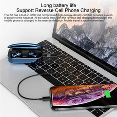 A6 TWS Bluetooth 5.0 Touch Wireless Bluetooth Earphone with Charging Box & LED Smart Digital Display, Support Voice Assistant & Memory Connection & HD Call, A6 Black