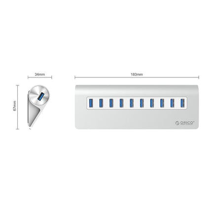 ORICO M3H10-U3-V2 Aluminum Alloy 10 USB 3.0 Ports HUB, M3H10-U3-V2