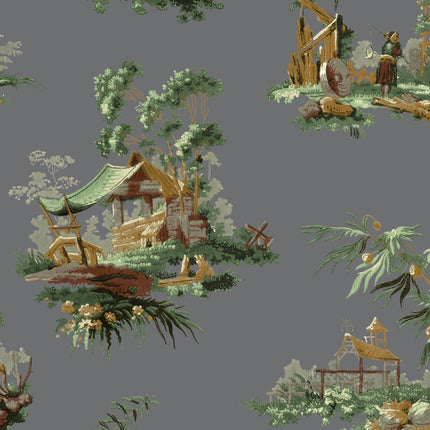 Vintage Oriental Wallpaper - Grey