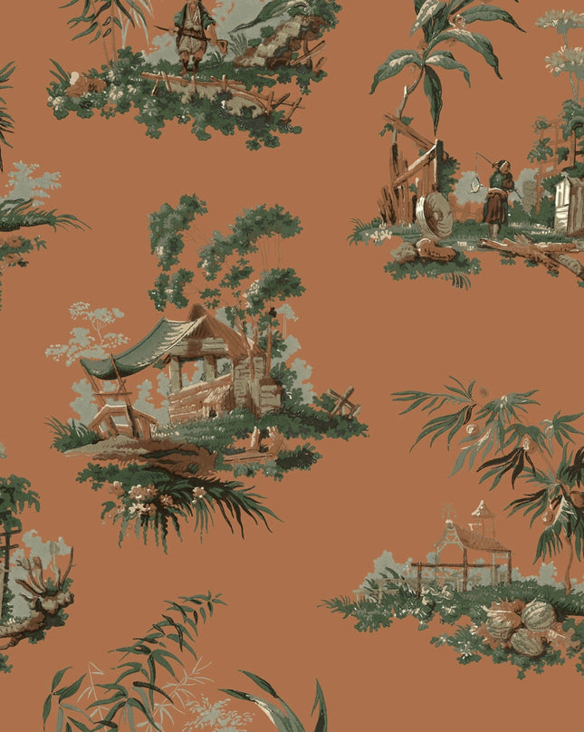 Vintage Oriental Wallpaper - Chinese Orange