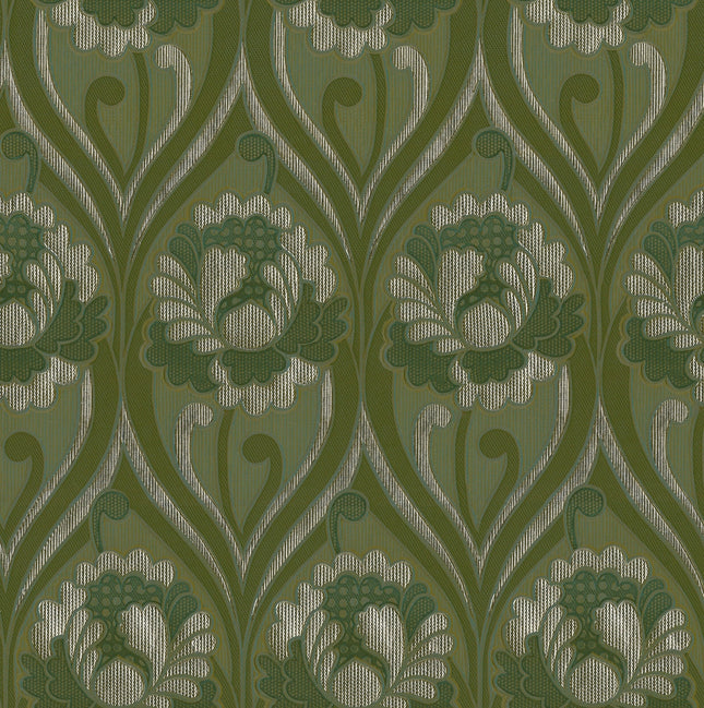 Vintage floral damask Wallpaper - Olive
