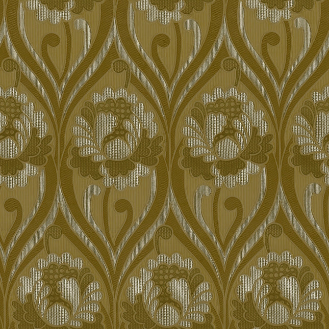 Vintage floral damask Wallpaper - Ochre