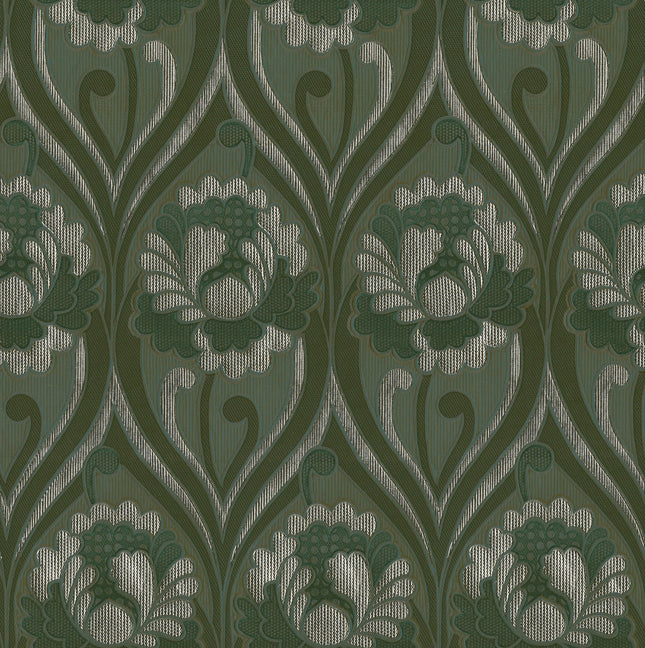Vintage floral damask Wallpaper - Dirty olive